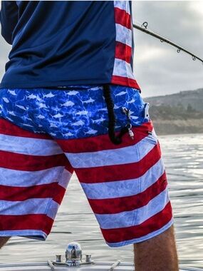 Pelagic Sharkskin Patriotic Boardshorts. Size 38.